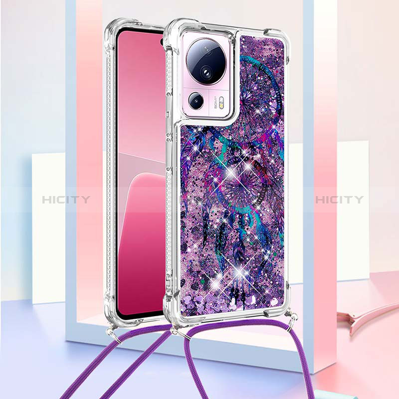 Custodia Silicone Cover Morbida Bling-Bling con Cinghia Cordino Mano S02 per Xiaomi Civi 2 5G Viola