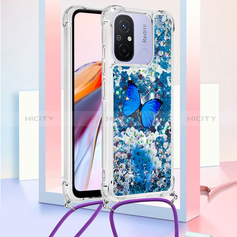 Custodia Silicone Cover Morbida Bling-Bling con Cinghia Cordino Mano S02 per Xiaomi Poco C55