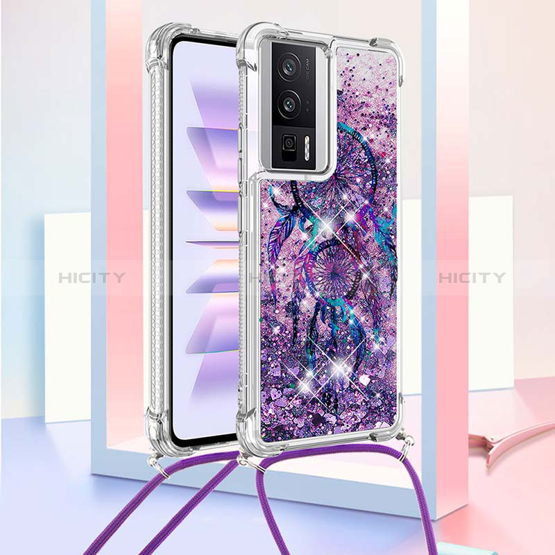 Custodia Silicone Cover Morbida Bling-Bling con Cinghia Cordino Mano S02 per Xiaomi Redmi K60 5G Viola