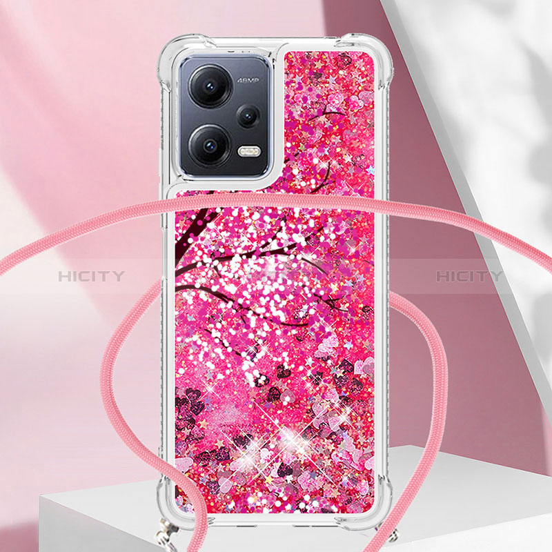 Custodia Silicone Cover Morbida Bling-Bling con Cinghia Cordino Mano S02 per Xiaomi Redmi Note 12 5G