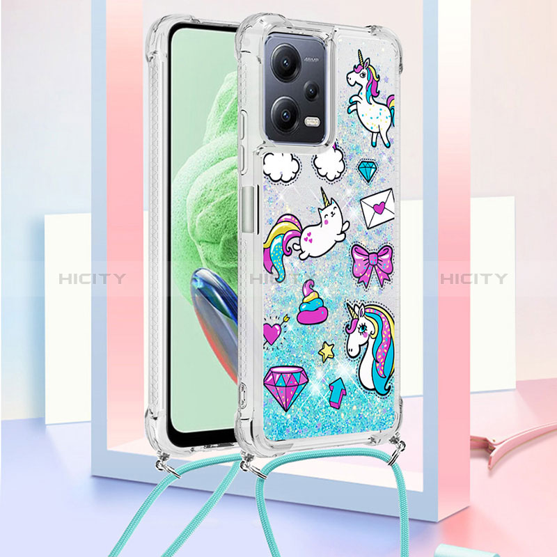 Custodia Silicone Cover Morbida Bling-Bling con Cinghia Cordino Mano S02 per Xiaomi Redmi Note 12 5G