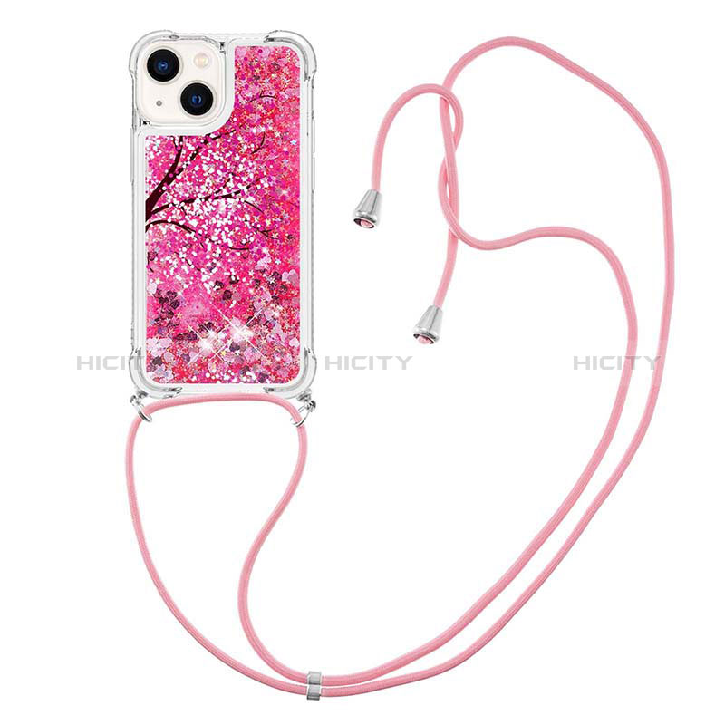 Custodia Silicone Cover Morbida Bling-Bling con Cinghia Cordino Mano S03 per Apple iPhone 14