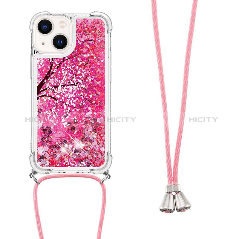 Custodia Silicone Cover Morbida Bling-Bling con Cinghia Cordino Mano S03 per Apple iPhone 14 Plus