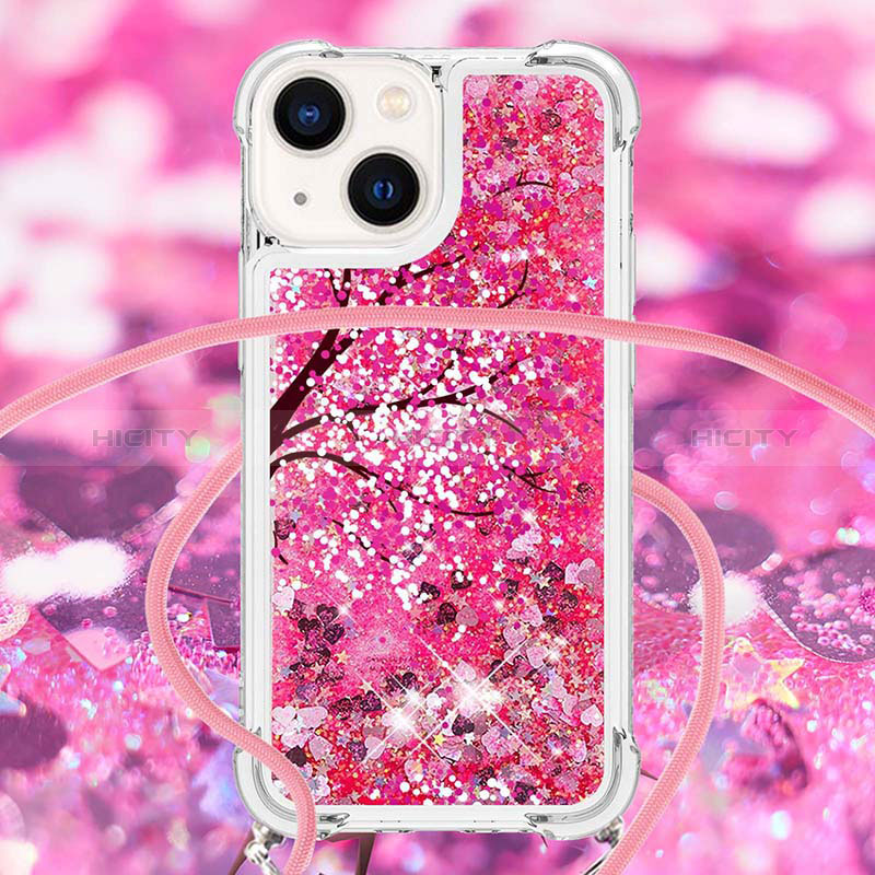 Custodia Silicone Cover Morbida Bling-Bling con Cinghia Cordino Mano S03 per Apple iPhone 14 Plus