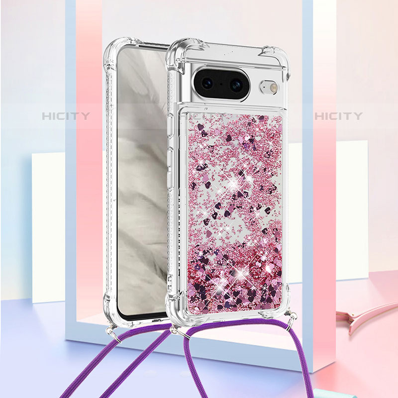 Custodia Silicone Cover Morbida Bling-Bling con Cinghia Cordino Mano S03 per Google Pixel 8 5G