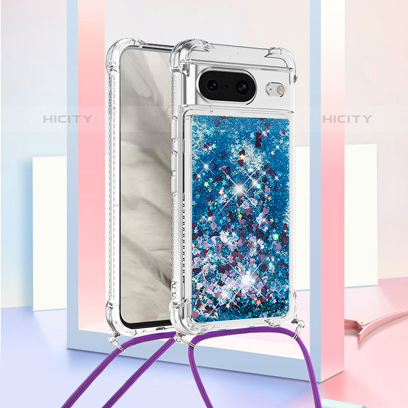 Custodia Silicone Cover Morbida Bling-Bling con Cinghia Cordino Mano S03 per Google Pixel 8 5G