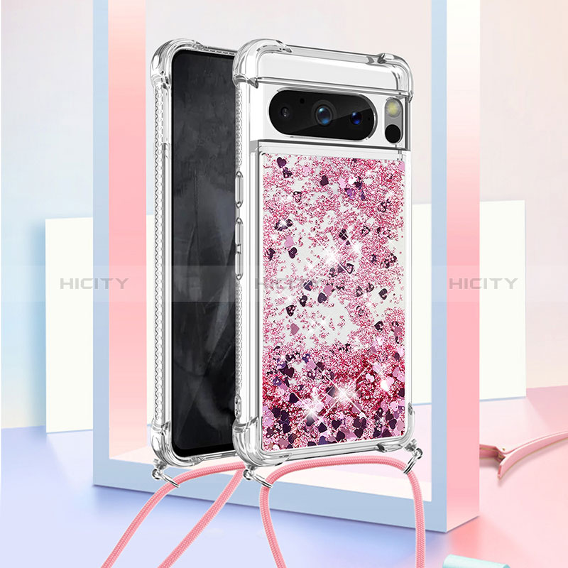 Custodia Silicone Cover Morbida Bling-Bling con Cinghia Cordino Mano S03 per Google Pixel 8 Pro 5G