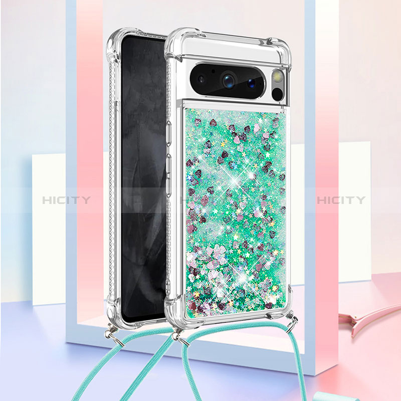 Custodia Silicone Cover Morbida Bling-Bling con Cinghia Cordino Mano S03 per Google Pixel 8 Pro 5G