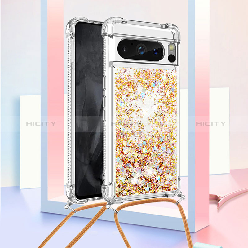 Custodia Silicone Cover Morbida Bling-Bling con Cinghia Cordino Mano S03 per Google Pixel 8 Pro 5G