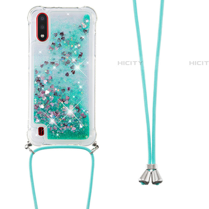 Custodia Silicone Cover Morbida Bling-Bling con Cinghia Cordino Mano S03 per Samsung Galaxy A01 SM-A015 Verde