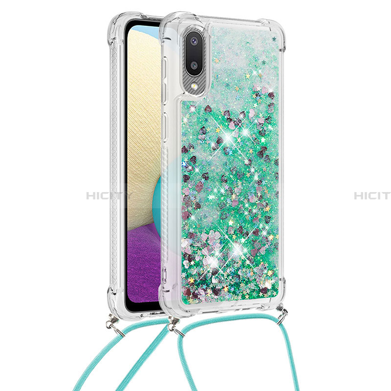 Custodia Silicone Cover Morbida Bling-Bling con Cinghia Cordino Mano S03 per Samsung Galaxy A02