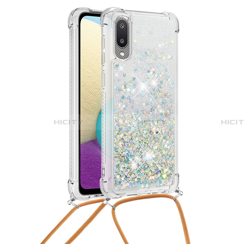 Custodia Silicone Cover Morbida Bling-Bling con Cinghia Cordino Mano S03 per Samsung Galaxy A02