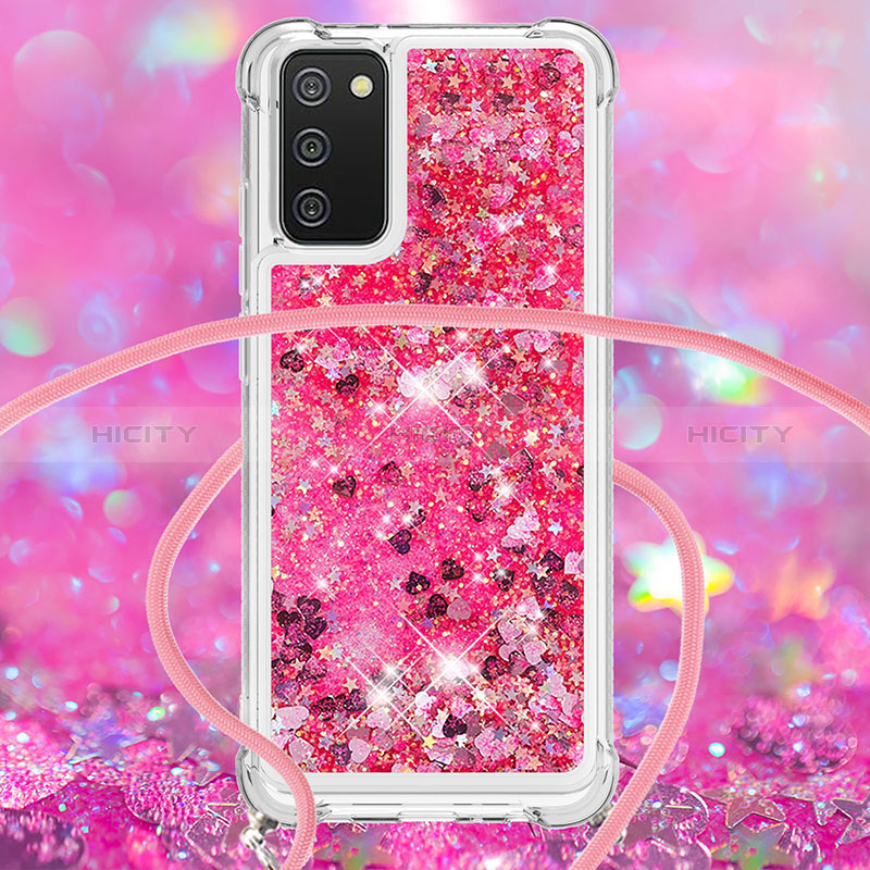 Custodia Silicone Cover Morbida Bling-Bling con Cinghia Cordino Mano S03 per Samsung Galaxy A02s