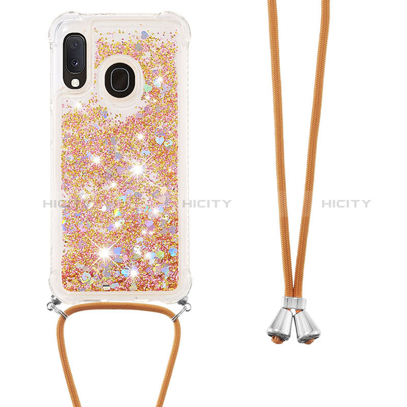 Custodia Silicone Cover Morbida Bling-Bling con Cinghia Cordino Mano S03 per Samsung Galaxy A20e