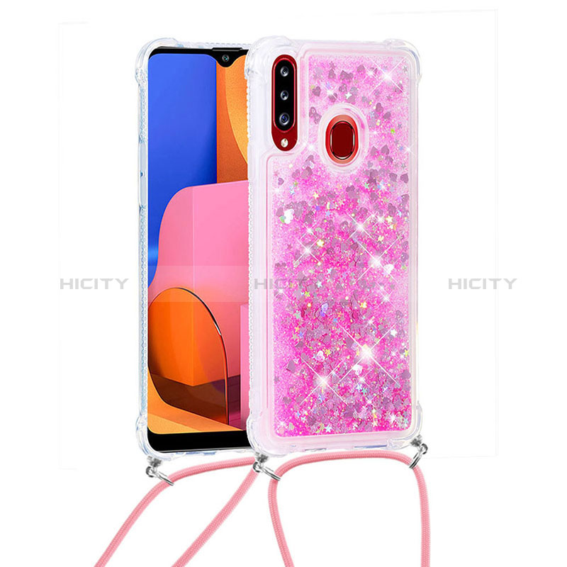 Custodia Silicone Cover Morbida Bling-Bling con Cinghia Cordino Mano S03 per Samsung Galaxy A20s