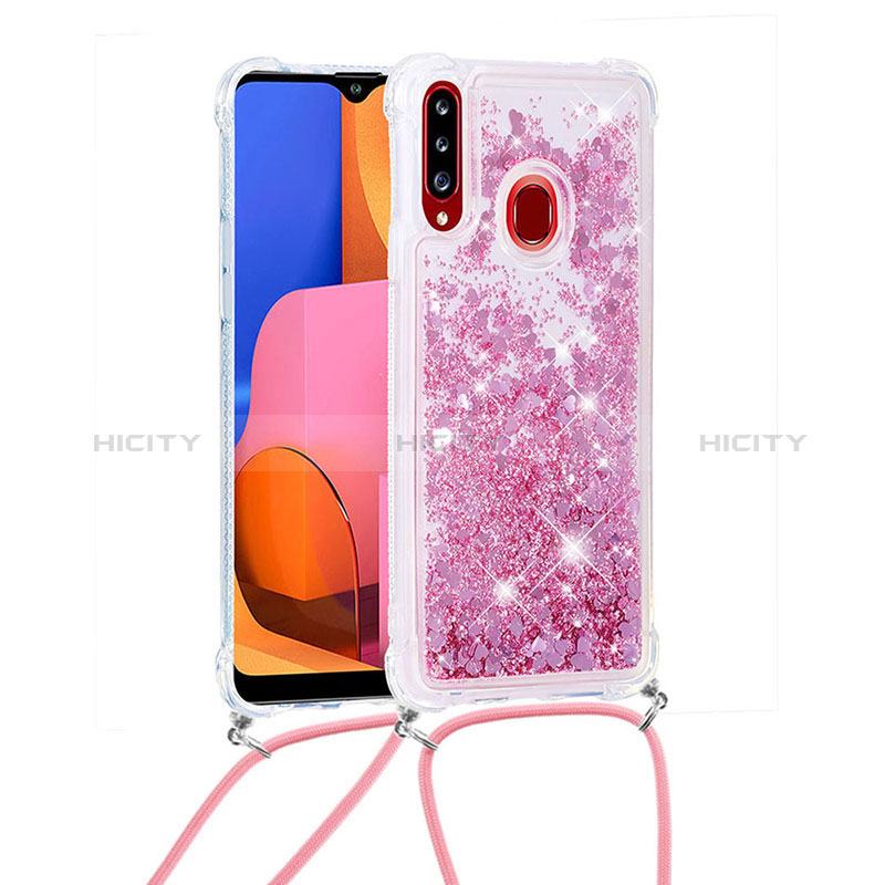 Custodia Silicone Cover Morbida Bling-Bling con Cinghia Cordino Mano S03 per Samsung Galaxy A20s