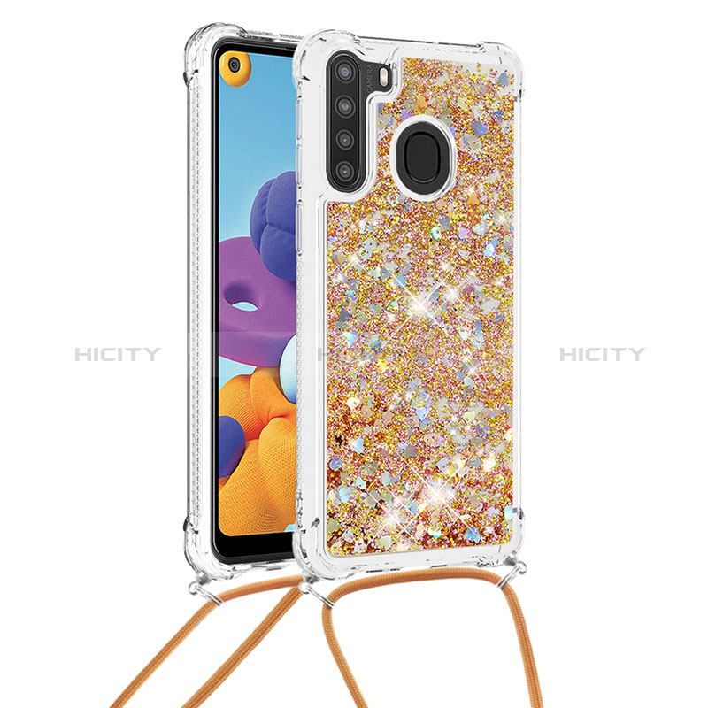 Custodia Silicone Cover Morbida Bling-Bling con Cinghia Cordino Mano S03 per Samsung Galaxy A21