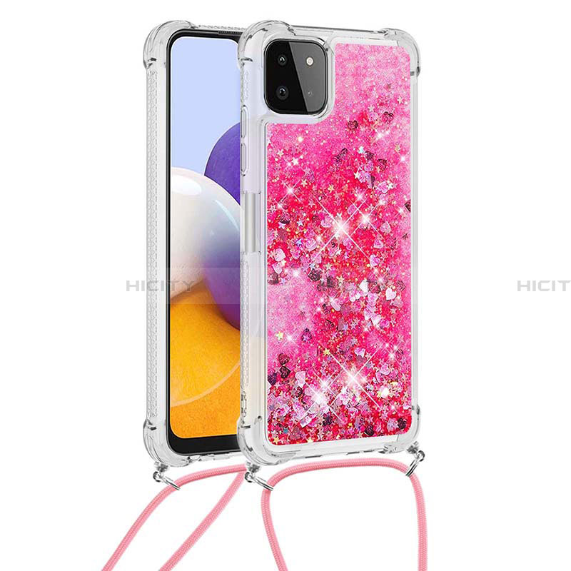 Custodia Silicone Cover Morbida Bling-Bling con Cinghia Cordino Mano S03 per Samsung Galaxy A22 5G