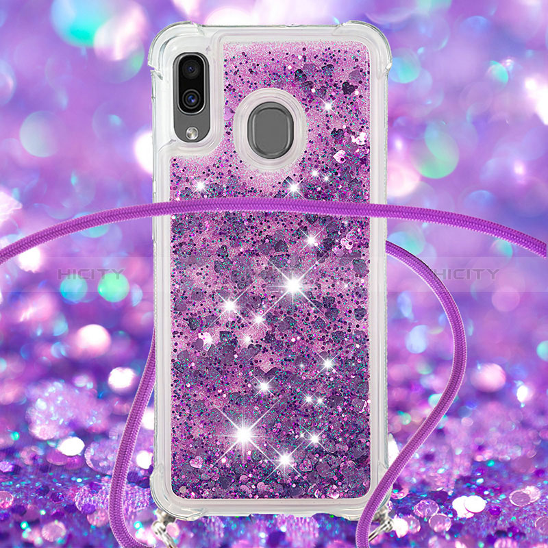 Custodia Silicone Cover Morbida Bling-Bling con Cinghia Cordino Mano S03 per Samsung Galaxy A30