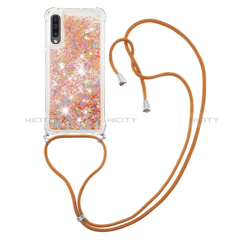 Custodia Silicone Cover Morbida Bling-Bling con Cinghia Cordino Mano S03 per Samsung Galaxy A30S