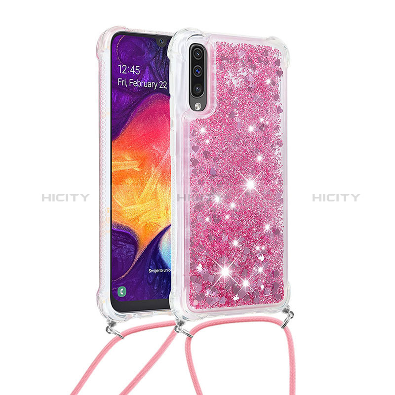 Custodia Silicone Cover Morbida Bling-Bling con Cinghia Cordino Mano S03 per Samsung Galaxy A30S