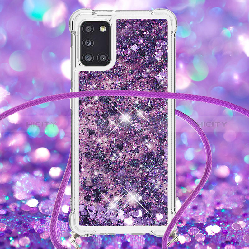 Custodia Silicone Cover Morbida Bling-Bling con Cinghia Cordino Mano S03 per Samsung Galaxy A31