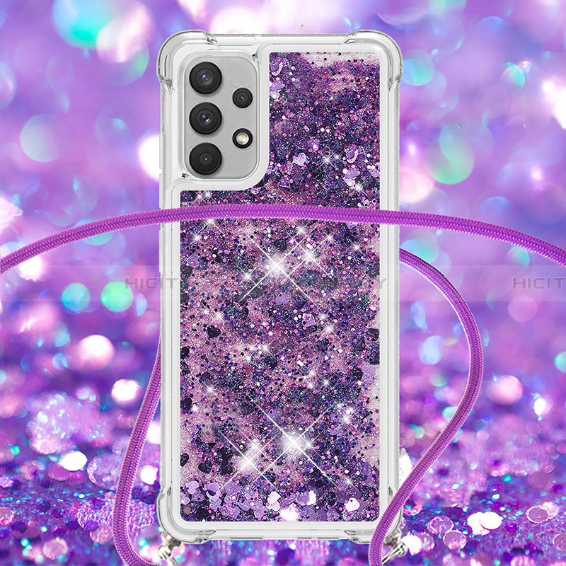 Custodia Silicone Cover Morbida Bling-Bling con Cinghia Cordino Mano S03 per Samsung Galaxy A32 4G