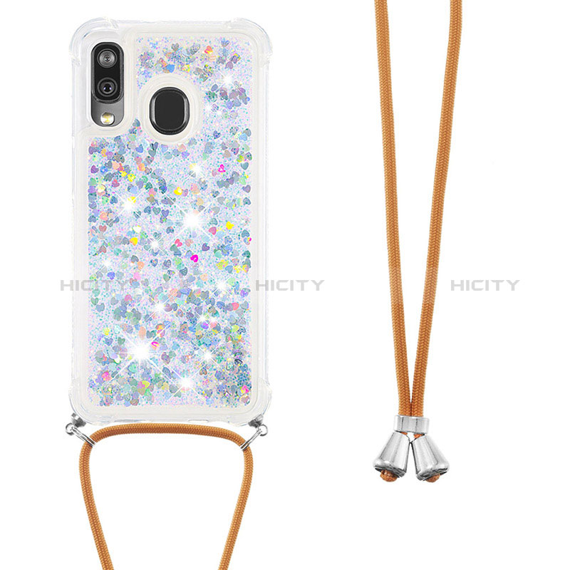 Custodia Silicone Cover Morbida Bling-Bling con Cinghia Cordino Mano S03 per Samsung Galaxy A40