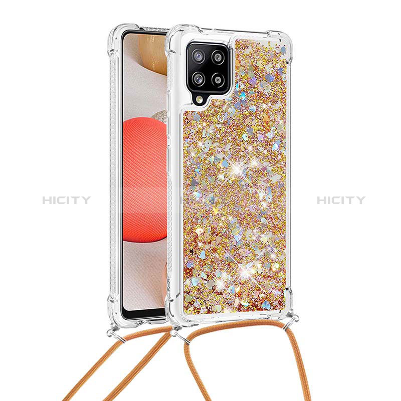 Custodia Silicone Cover Morbida Bling-Bling con Cinghia Cordino Mano S03 per Samsung Galaxy A42 5G