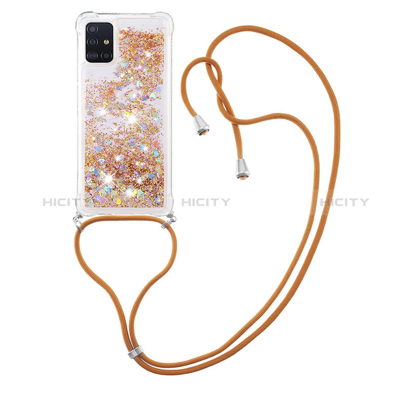 Custodia Silicone Cover Morbida Bling-Bling con Cinghia Cordino Mano S03 per Samsung Galaxy A51 4G