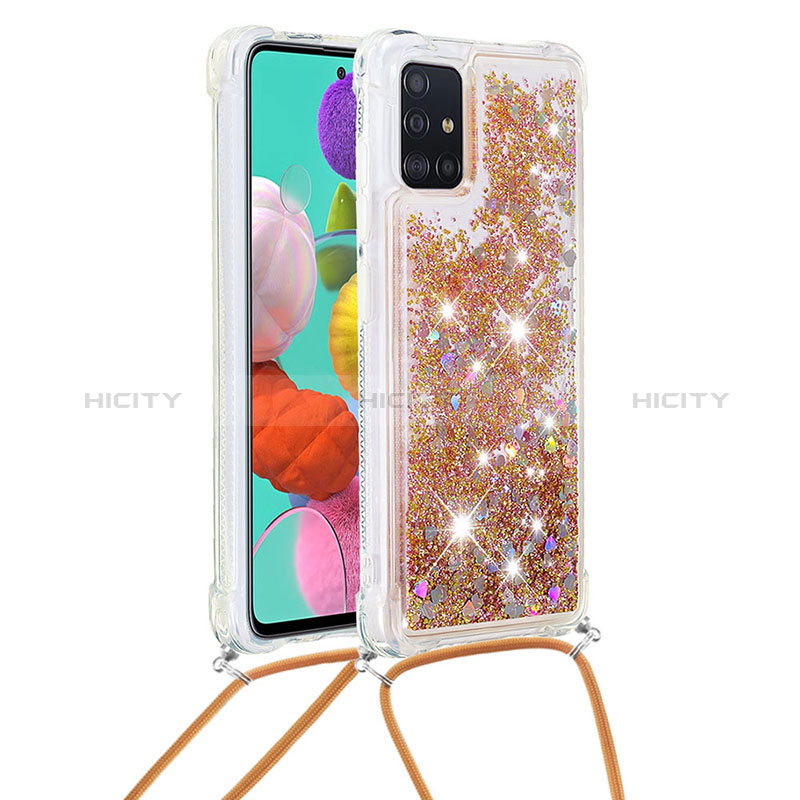 Custodia Silicone Cover Morbida Bling-Bling con Cinghia Cordino Mano S03 per Samsung Galaxy A51 5G