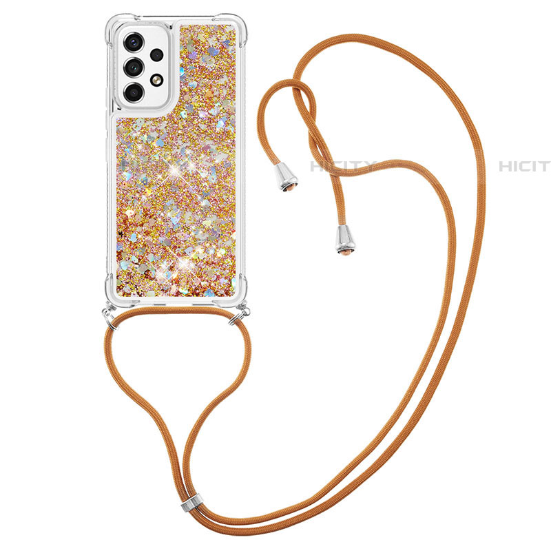 Custodia Silicone Cover Morbida Bling-Bling con Cinghia Cordino Mano S03 per Samsung Galaxy A53 5G