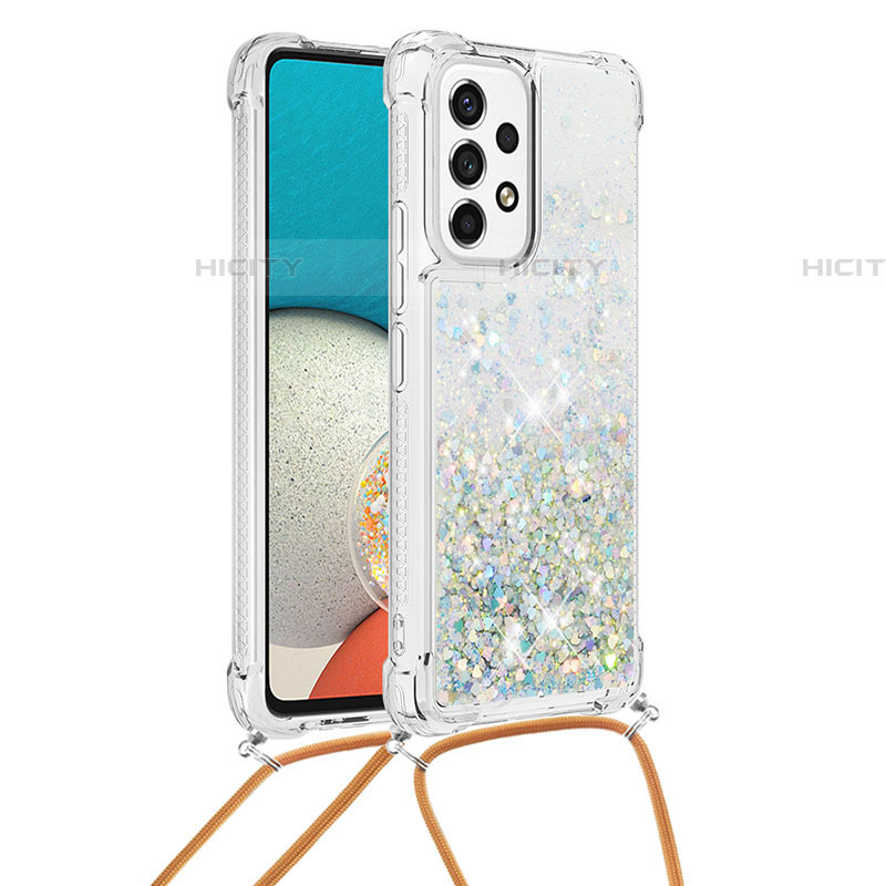 Custodia Silicone Cover Morbida Bling-Bling con Cinghia Cordino Mano S03 per Samsung Galaxy A53 5G