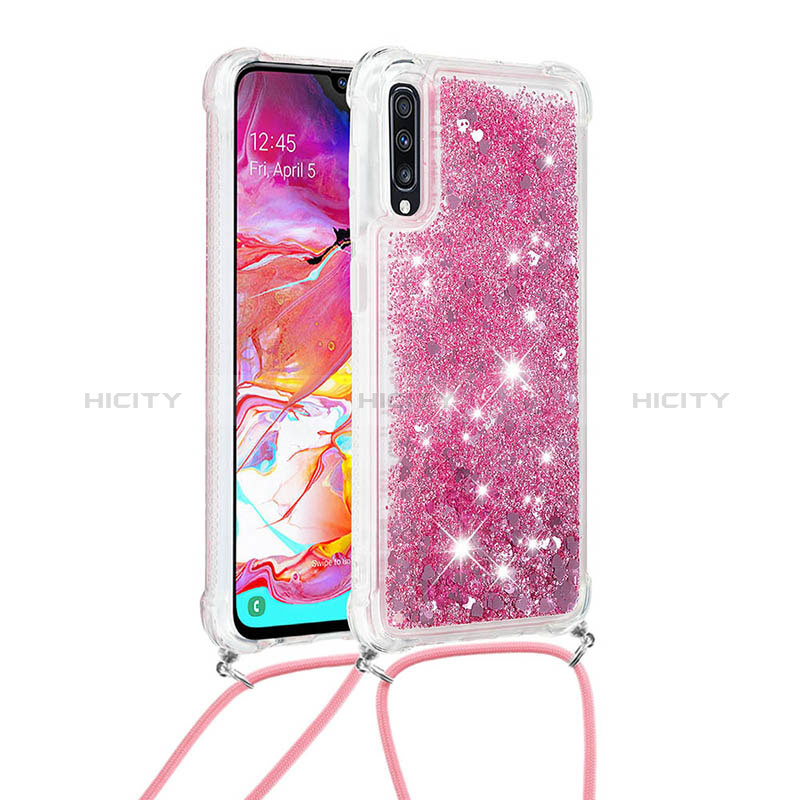 Custodia Silicone Cover Morbida Bling-Bling con Cinghia Cordino Mano S03 per Samsung Galaxy A70