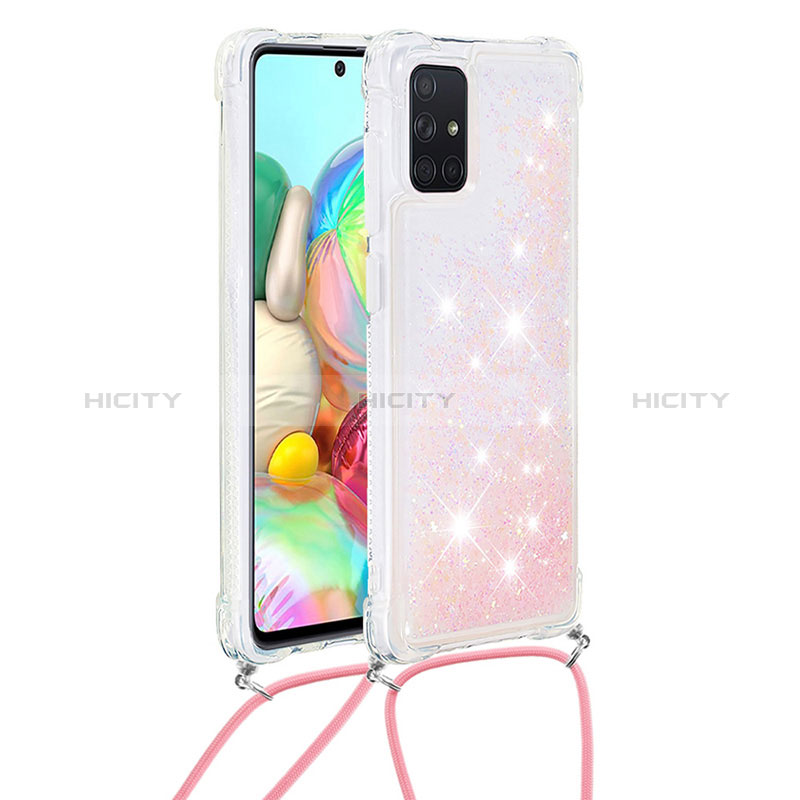 Custodia Silicone Cover Morbida Bling-Bling con Cinghia Cordino Mano S03 per Samsung Galaxy A71 5G