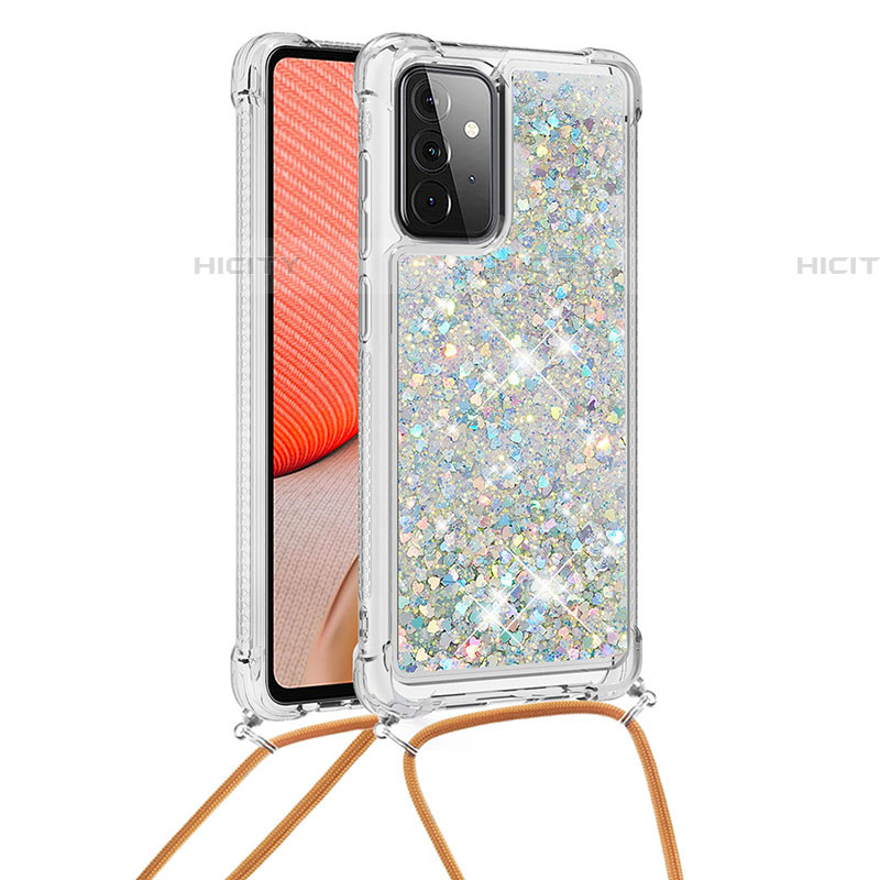 Custodia Silicone Cover Morbida Bling-Bling con Cinghia Cordino Mano S03 per Samsung Galaxy A72 4G