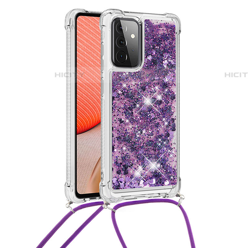 Custodia Silicone Cover Morbida Bling-Bling con Cinghia Cordino Mano S03 per Samsung Galaxy A72 4G Viola