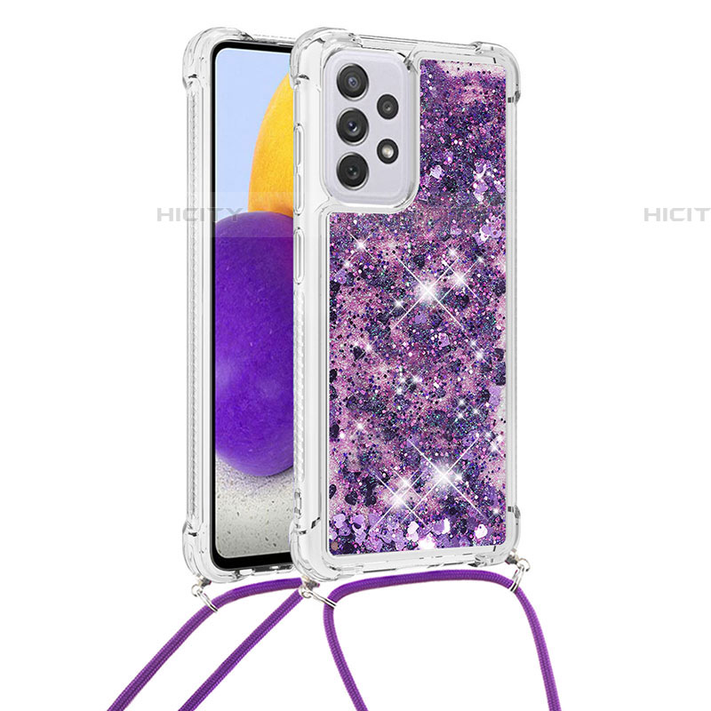 Custodia Silicone Cover Morbida Bling-Bling con Cinghia Cordino Mano S03 per Samsung Galaxy A73 5G Viola