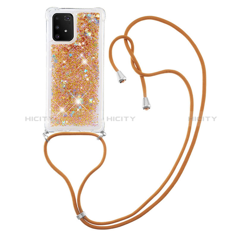 Custodia Silicone Cover Morbida Bling-Bling con Cinghia Cordino Mano S03 per Samsung Galaxy A91