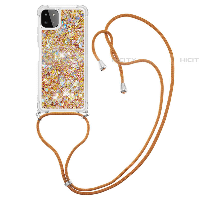 Custodia Silicone Cover Morbida Bling-Bling con Cinghia Cordino Mano S03 per Samsung Galaxy F42 5G