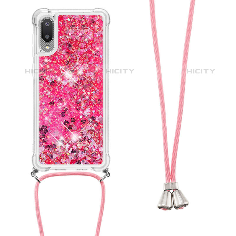 Custodia Silicone Cover Morbida Bling-Bling con Cinghia Cordino Mano S03 per Samsung Galaxy M02