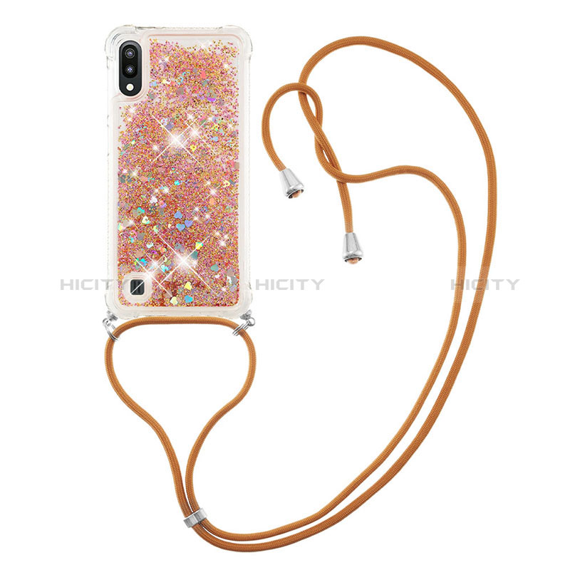 Custodia Silicone Cover Morbida Bling-Bling con Cinghia Cordino Mano S03 per Samsung Galaxy M10