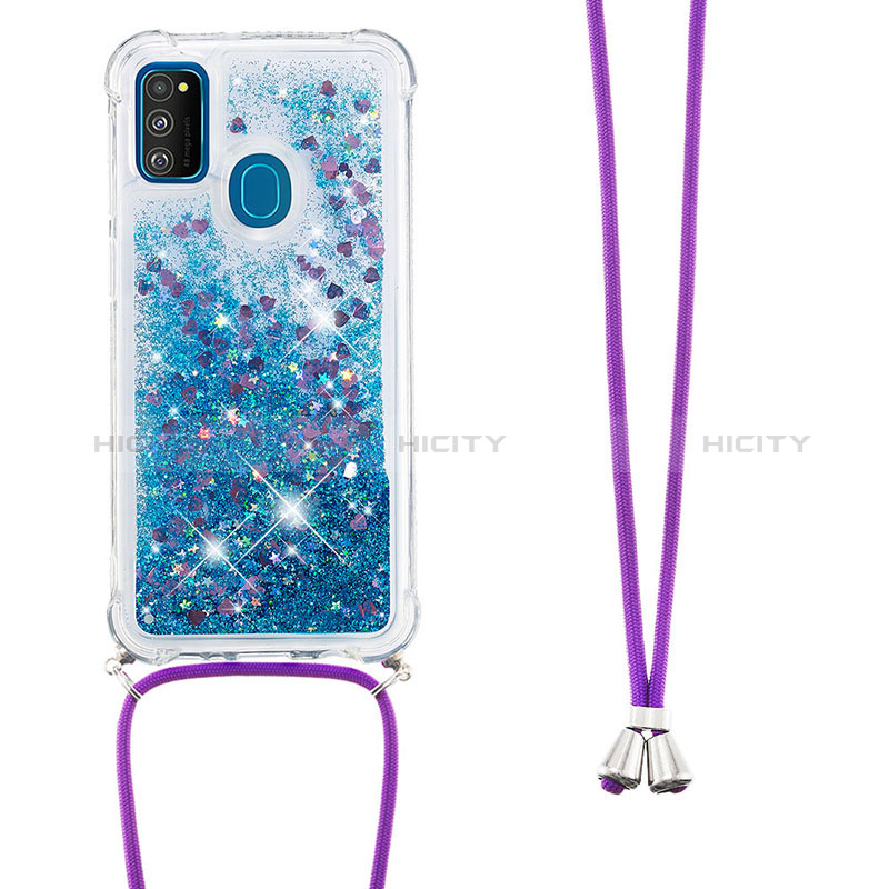 Custodia Silicone Cover Morbida Bling-Bling con Cinghia Cordino Mano S03 per Samsung Galaxy M21