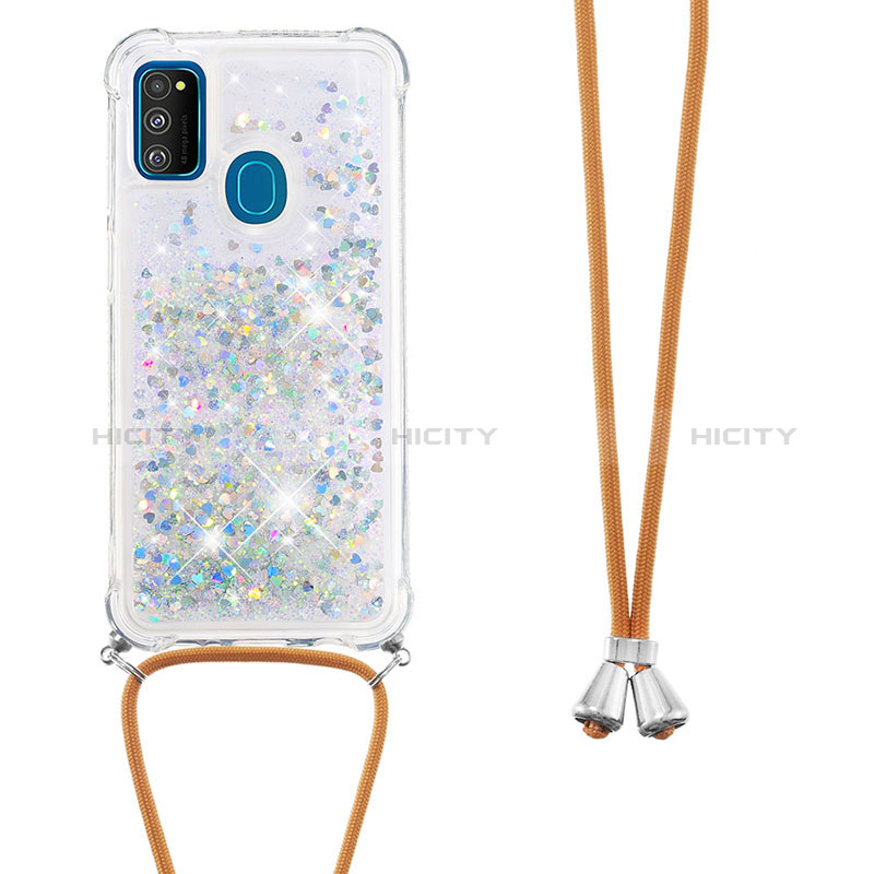 Custodia Silicone Cover Morbida Bling-Bling con Cinghia Cordino Mano S03 per Samsung Galaxy M21