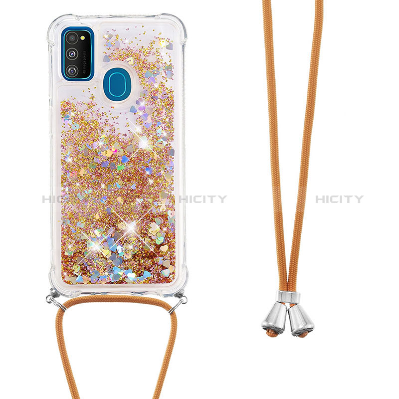 Custodia Silicone Cover Morbida Bling-Bling con Cinghia Cordino Mano S03 per Samsung Galaxy M21