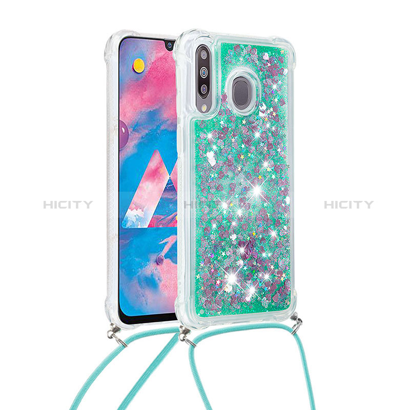 Custodia Silicone Cover Morbida Bling-Bling con Cinghia Cordino Mano S03 per Samsung Galaxy M30