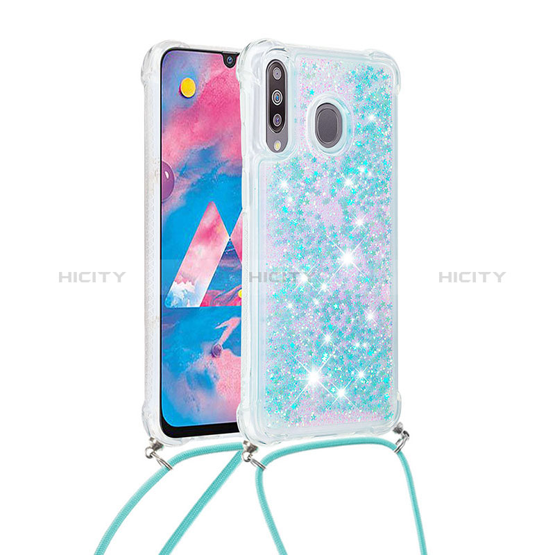 Custodia Silicone Cover Morbida Bling-Bling con Cinghia Cordino Mano S03 per Samsung Galaxy M30