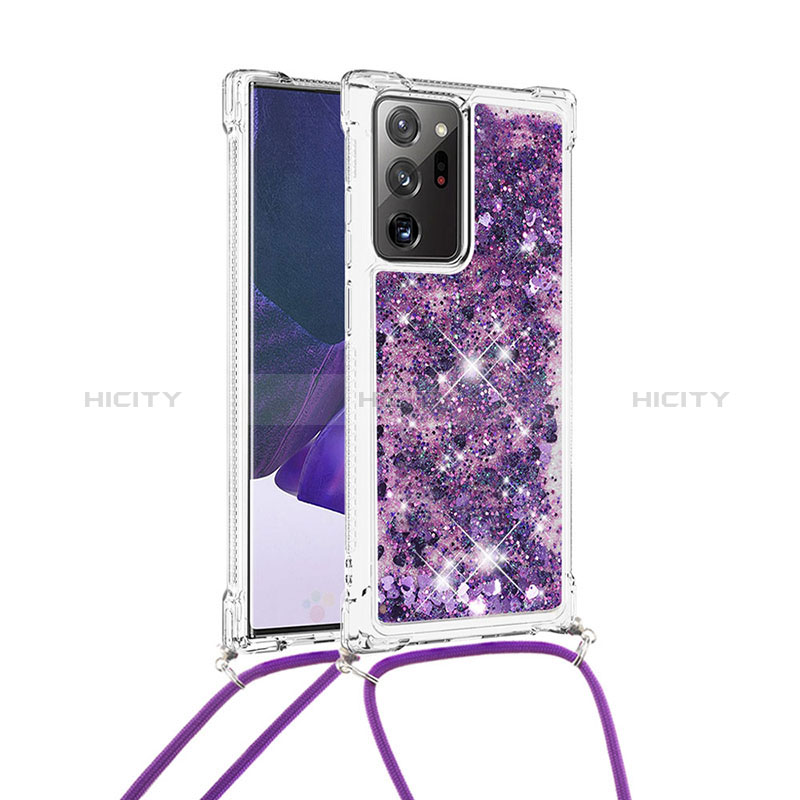 Custodia Silicone Cover Morbida Bling-Bling con Cinghia Cordino Mano S03 per Samsung Galaxy Note 20 Ultra 5G Viola