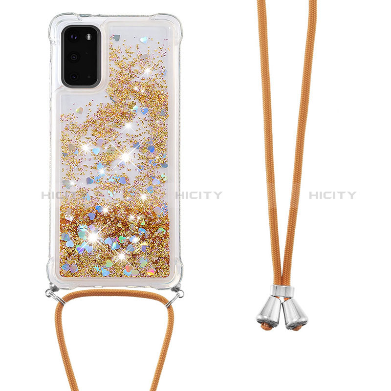 Custodia Silicone Cover Morbida Bling-Bling con Cinghia Cordino Mano S03 per Samsung Galaxy S20 5G