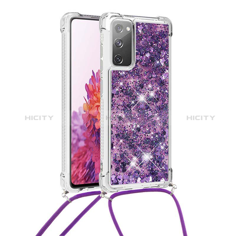 Custodia Silicone Cover Morbida Bling-Bling con Cinghia Cordino Mano S03 per Samsung Galaxy S20 FE (2022) 5G Viola